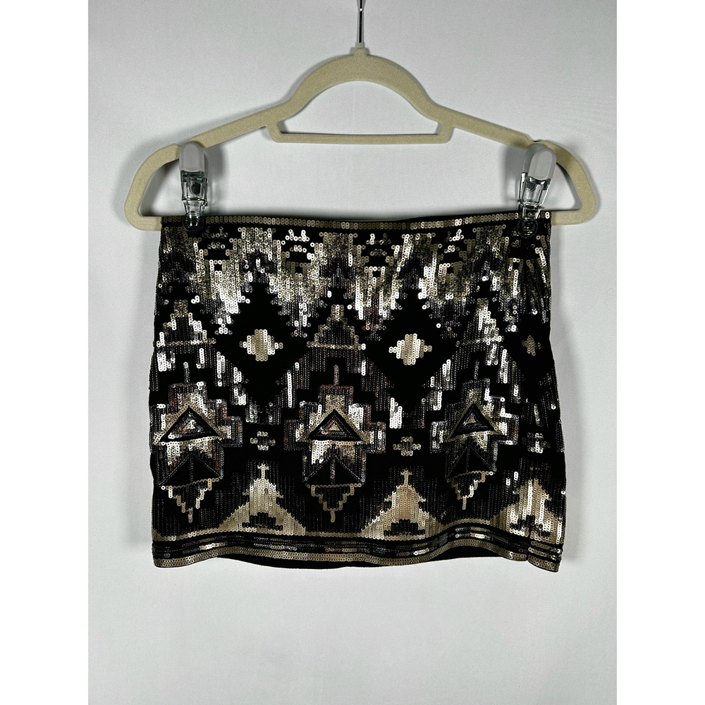 Y2K Express Sequin Tribal Mini Skirt